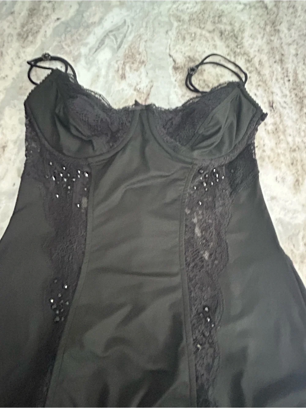 VDP Italian Lace-Trim Slip Dress with sawarorski crystals Accents Total Elegance